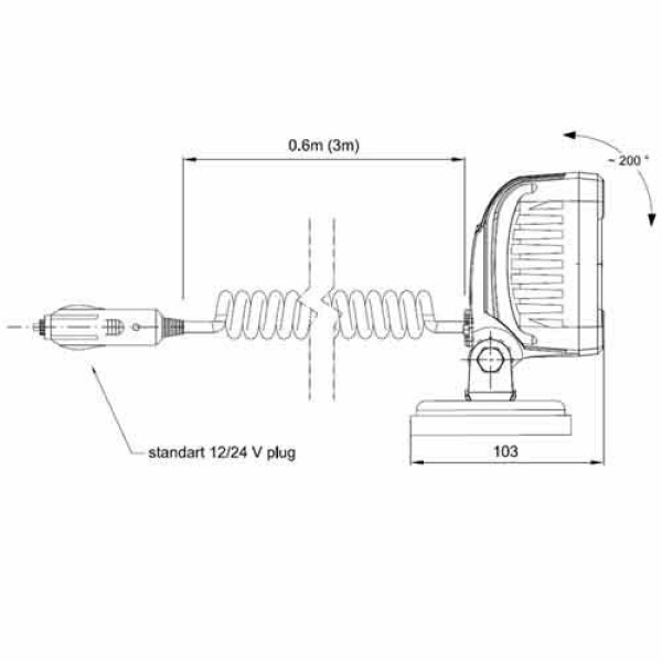 LED Werklamp | 1000 lumen op magneetvoet | 12-24v | 3.0m krulsnoer - Afbeelding 3
