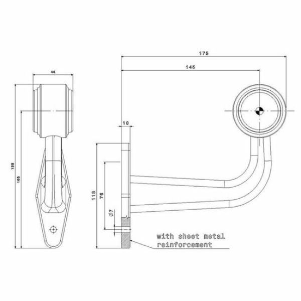 Links | LED breedtelamp  | haakse steel | 12-24v | 20cm. kabel - Afbeelding 3