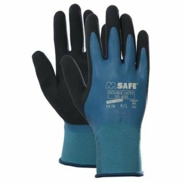 M-Safe Double-Latex 50-400   Handschoen met dubbele latex-coating – Nylon drager (13 gauge) – Tricot manchet – De naadloz
